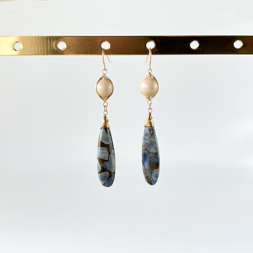 天然石ピンクオパールコッパー 14Kgfピアス コッパーピンクオパール