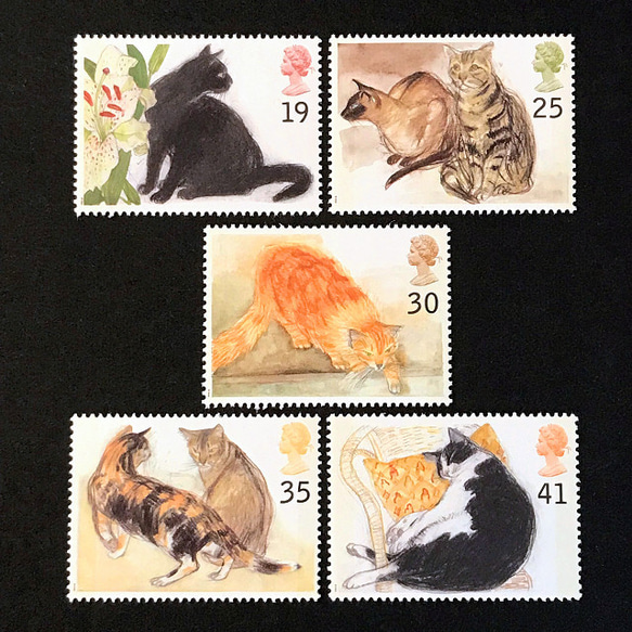 猫 イギリス 1995年 外国切手5種 未使用【猫 動物 古切手