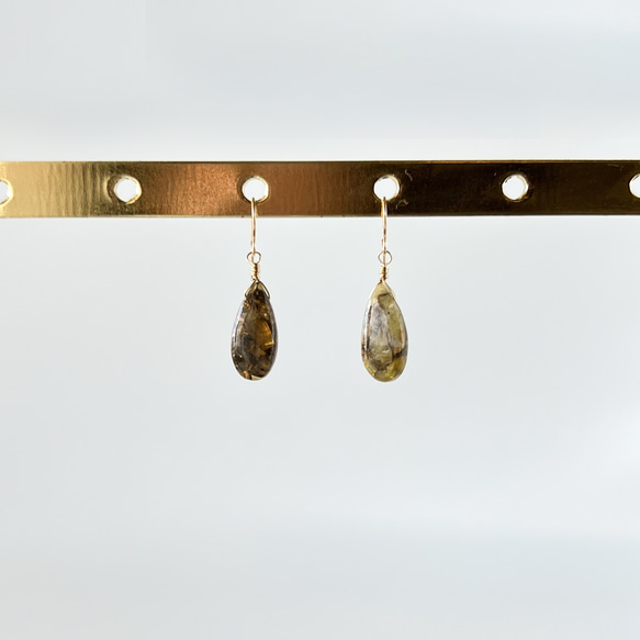Style.K】 14kgf イエローオパールコッパー ピアス 天然石 プレゼント 
