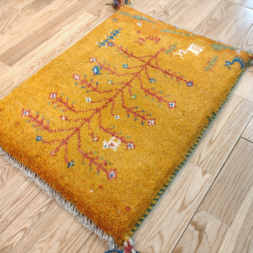 ペルシャ ギャッベ 玄関マット 44×57.5cm 黄金色 生命の木