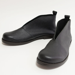 [使用日本製造的真皮] 高回頭率 V 型剪裁短靴 皮革秋冬鞋 日本製造 免費送貨 *定做* 第1張的照片