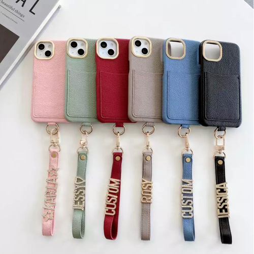 名入れオーダーメイドハンドストラップ＊カード入れiPhoneケース 