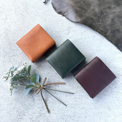 二つ折り ミニ財布 コンパクト財布 ノンステッチ 【シボ入り栃木レザー