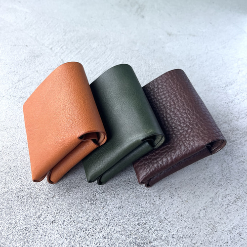 コンパクト財布 栃木レザー ナチュラル 生成りミニ財布 ミニマル 二つ折り 二つ折り ミニ財布 コンパクト財布 ノンステッチ 【シボ入り栃木