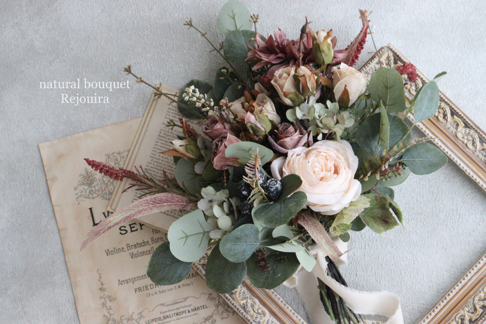 1点もの》《送料無料》アンティークローズ＆ユーカリナチュラル  