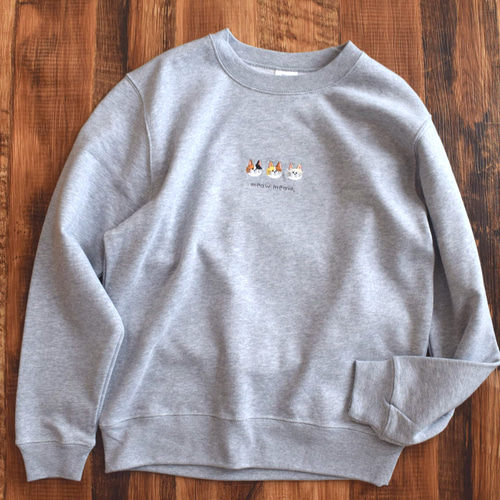 希少!即完売品! SIIILON 猫刺繍 スウェット グレー フリーサイズ 選べる6柄！ねこ刺繍スウェット 《ミックスグレー・ブラック