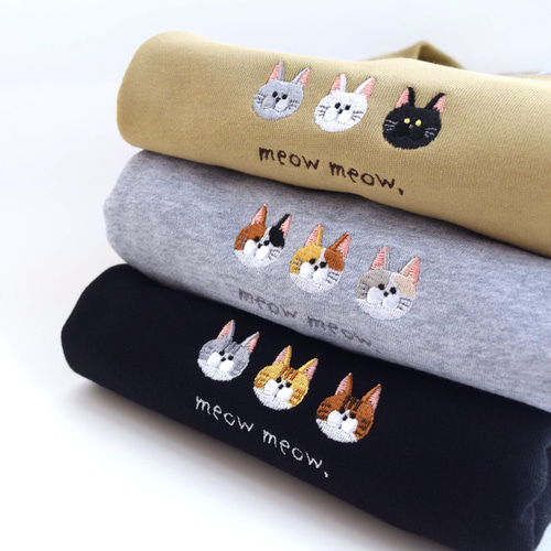 選べる6柄！ねこ刺繍スウェット 《ミックスグレー・ブラック