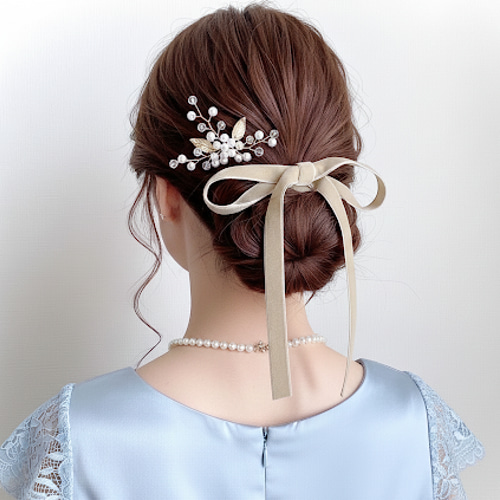 ♥️100【 ベージュ 】ベロアリボン ポニーフック / ヘアリボン