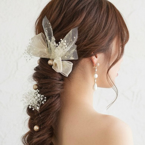 ♥️100【 ベージュ 】ベロアリボン ポニーフック / ヘアリボン