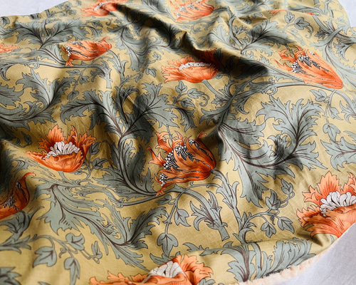開き名古屋帯　ウィリアムモリス　アネモネ　オレンジ×ピンパーネル　リバーシブル 開き名古屋帯 ウィリアムモリス アネモネ オレンジ×ピンパーネル