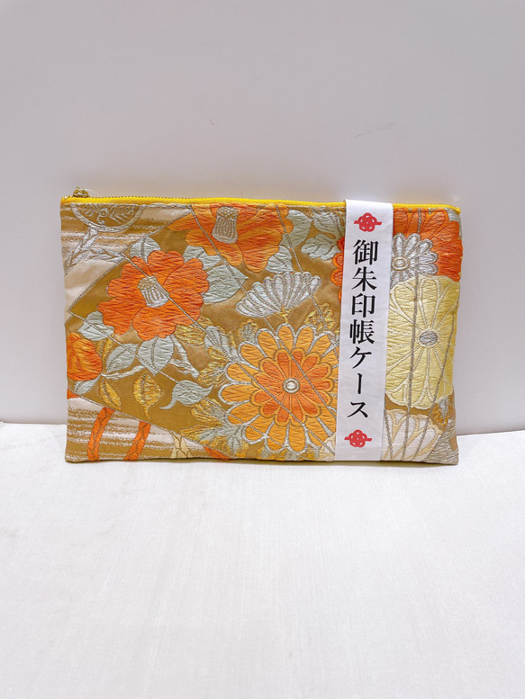着物 御朱印帳ケース 和柄 オレンジ パステルイエロー 扇 椿 菊 