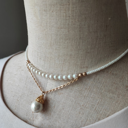 トルコ製透かしキャップとコットンパールのデザインチョーカーネックレス 6枚目の画像