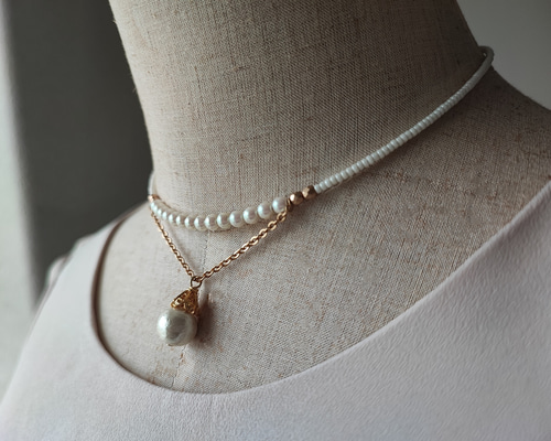 【CaitlynMinimalist】パールチューリップデザインネックレス2色 Pearl Gemstone Tulip Floral Pendant Necklace | Mom Gifts