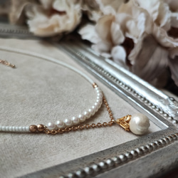 トルコ製透かしキャップとコットンパールのデザインチョーカーネックレス 4枚目の画像