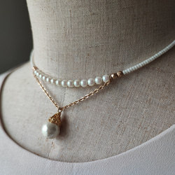 トルコ製透かしキャップとコットンパールのデザインチョーカーネックレス 5枚目の画像