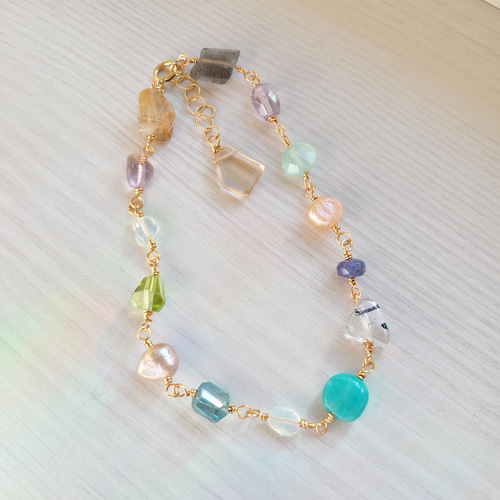 レン◆天然石マルチカラーブレスレット✧14kgf 天然石マルチカラーブレスレット⑤✩.*˚天然石×14kgf ブレスレット FIQ