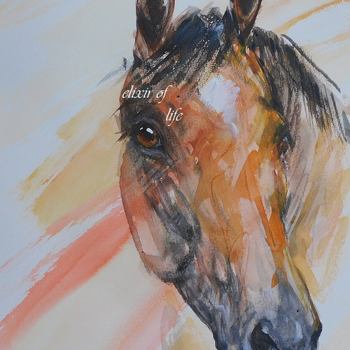 初売り 福袋 秋を背景に。馬のポートレート2022（水彩画用紙、A4サイズ 絵画