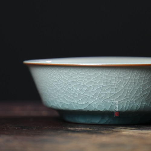 氷生湖藍皿【共箱】水色氷裂貫入 現代龍泉青磁 贈り物コレクション 中