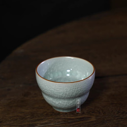 氷生白氷盃　湯呑み【共箱】水色氷裂貫入　現代龍泉青磁　陶芸作品　贈り物コレクション 2枚目の画像