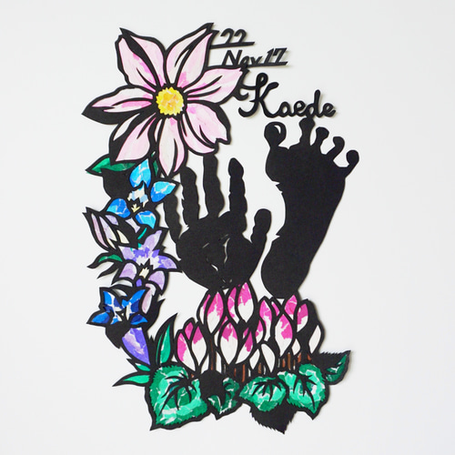 切り絵×ちぎり絵】 Welcome baby -11月- 誕生花とともに【オーダー手形