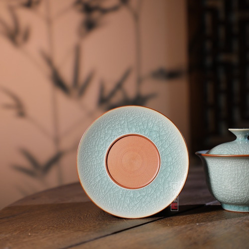 氷生湖藍蓋碗 茶道具【共箱】水色氷裂貫入 現代龍泉青磁 贈り物