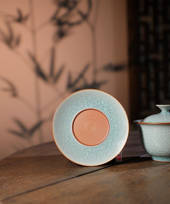 氷生湖藍蓋碗　茶道具【共箱】水色氷裂貫入　現代龍泉青磁　贈り物コレクション 