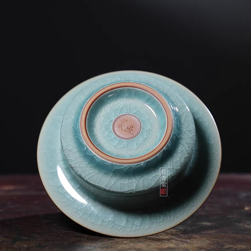氷生湖藍皿【共箱】水色氷裂貫入 現代龍泉青磁 贈り物