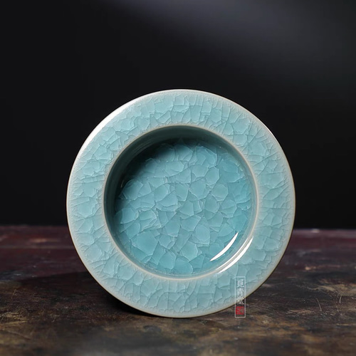 氷生湖藍皿【共箱】水色氷裂貫入 現代龍泉青磁 贈り物