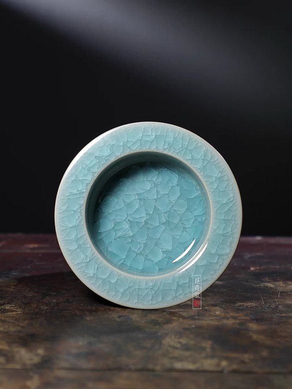 氷生湖藍皿【共箱】水色氷裂貫入 現代龍泉青磁 贈り物