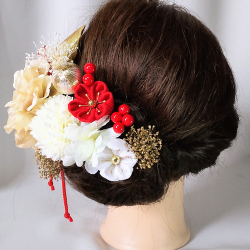 和装髪飾り、紅白(オフホワイト)金髪飾り、お色直し、結婚式 和装髪飾り、紅白(オフホワイト)金髪飾り、お色直し、結婚式