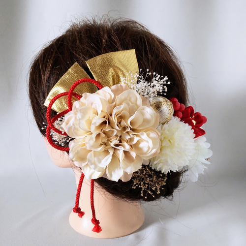 和装髪飾り、紅白(オフホワイト)金髪飾り、お色直し、結婚式 和装髪飾り、紅白(オフホワイト)金髪飾り、お色直し、結婚式