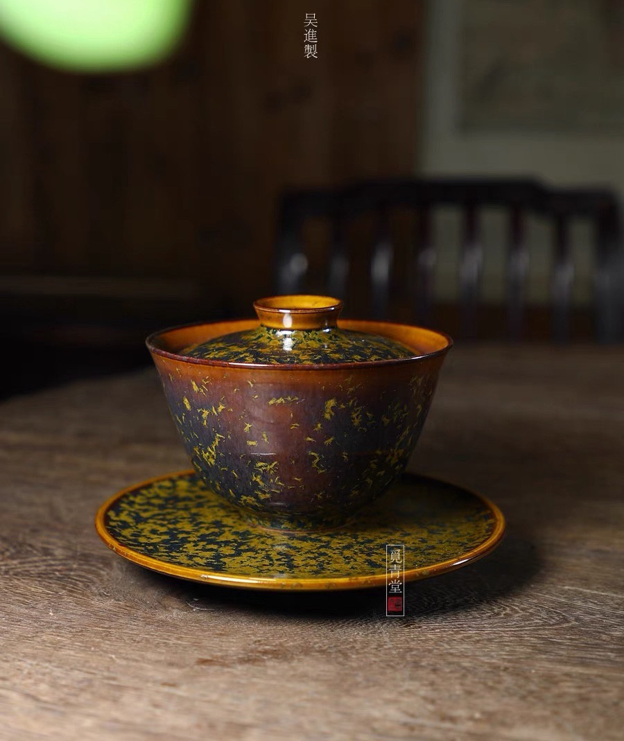 結晶釉蓋碗　ティーカップ　陶芸作品　コレクション　贈り物