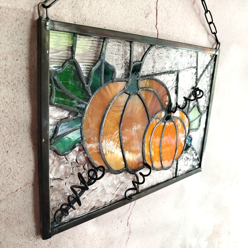 壁掛け 窓掛け ハロウィン雑貨 パンプキン ステンドグラスパネル