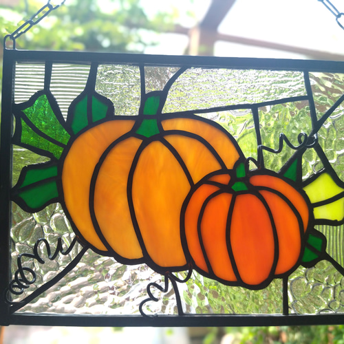 壁掛け 窓掛け ハロウィン雑貨 パンプキン ステンドグラスパネル