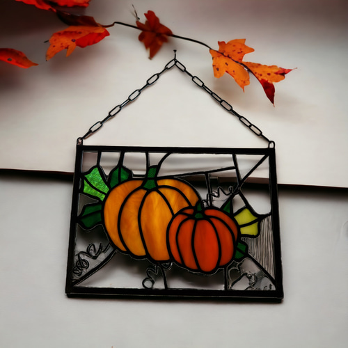 壁掛け 窓掛け ハロウィン雑貨 パンプキン ステンドグラスパネル