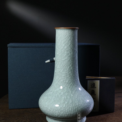 氷生白氷瓶 花器【共箱】白い氷裂貫入 陶芸作品 贈り物