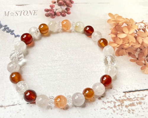 明るく優しい愛情のブレスレット⭐︎ガーネット⭐︎クンツァイト