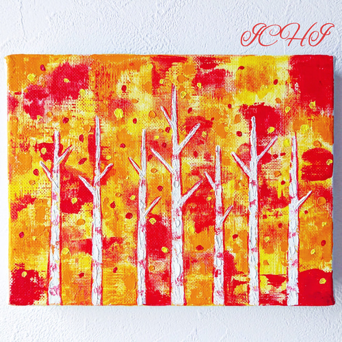 油絵 絵画 【白樺の紅葉】