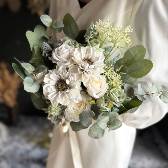 送料無料】グリーン×ジニアクラッチブーケ☆ブートニア その他オーダー