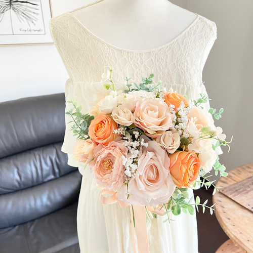 サーモンピンク×オレンジクラッチブーケ☆ブートニア その他オーダー