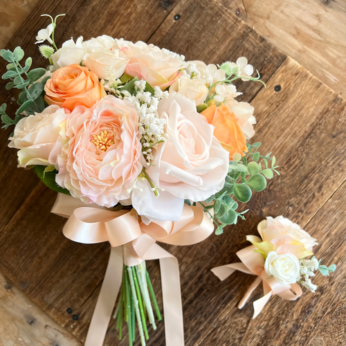 サーモンピンク×オレンジクラッチブーケ☆ブートニア サーモンピンク×オレンジクラッチブーケ☆ブートニア その他オーダー