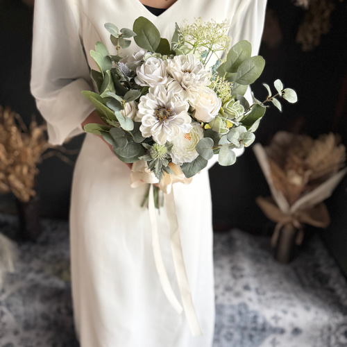 送料無料】グリーン×ジニアクラッチブーケ☆ブートニア その他オーダー