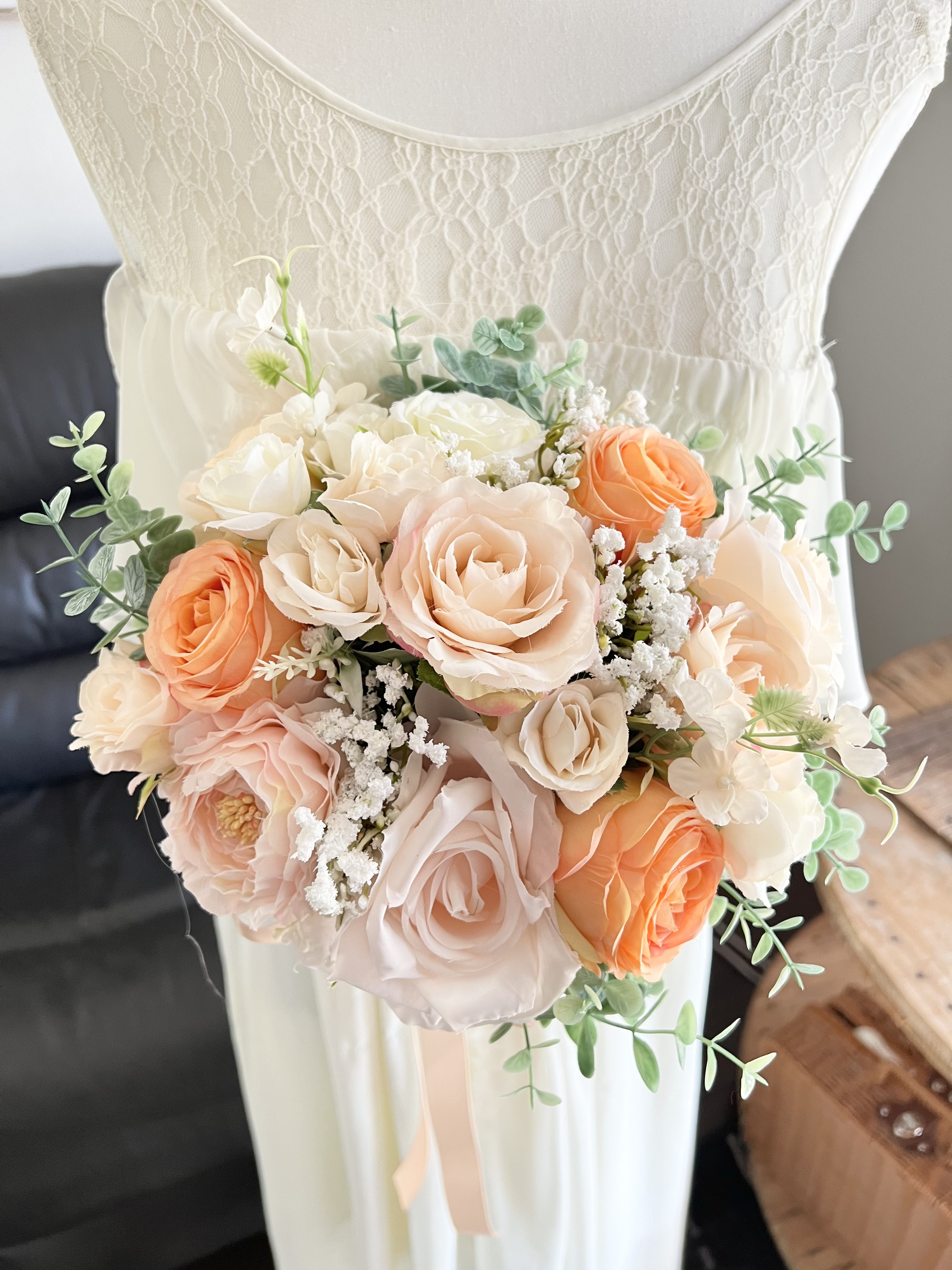 オレンジ 紫、ブートニア、ヘアフラワーセット ピンク 造花ブーケ