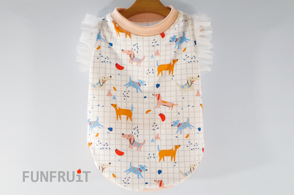 SS～2L】【フランス製 生地】 フリル犬柄Tシャツ（タンク