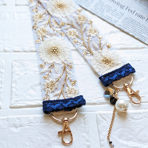 コジコジ PM219| インド刺繍リボン スマホショルダーストラップ ブルー