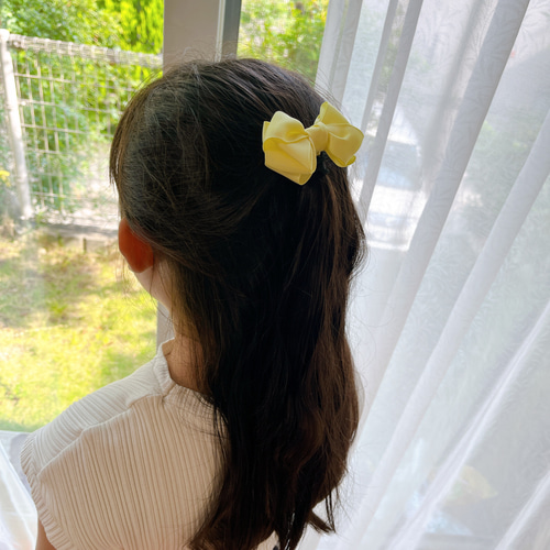 再販11回】白ステッチ入りネイビーリボン ヘアゴム こども 通学