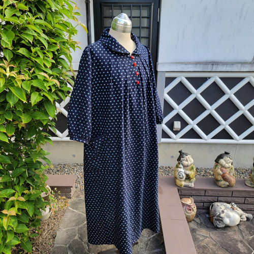 着物リメイク 古布 手作り 雪ん子絣 パッチ ワンピース