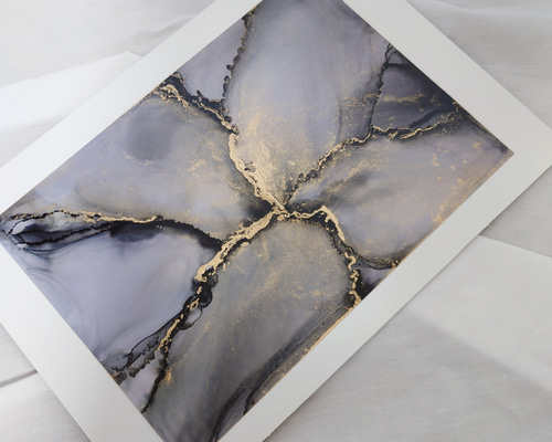 アルコールインクアート/黒B/大理石風【A4原画】 その他アート