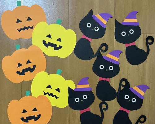 かぼちゃと黒猫 ハロウィン 壁面製作 ガーランド はる 通販 14675987