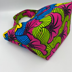 【受注製作】アフリカ布　ミニトートバッグ　　　　　　　　　　カラフルなイチョウ　ブルー×黄緑 4枚目の画像